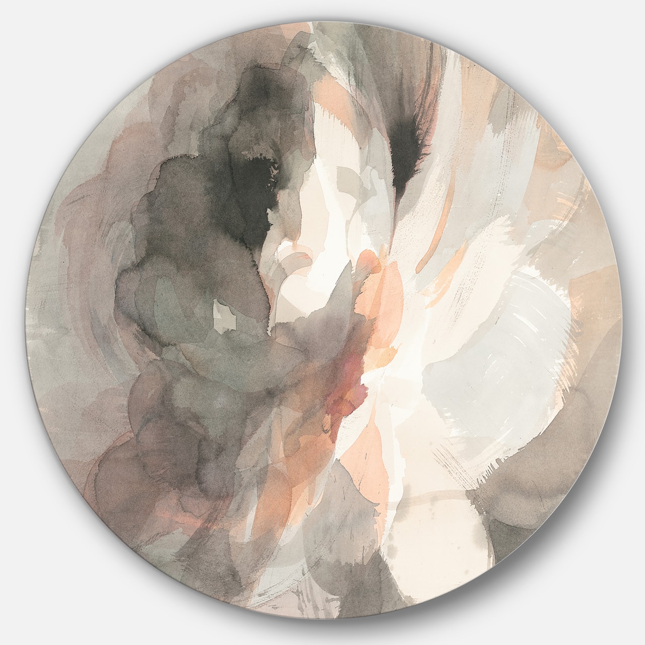 Designart - Abstract Peony Grey - Shabby Chic Metal Circle Wall Art